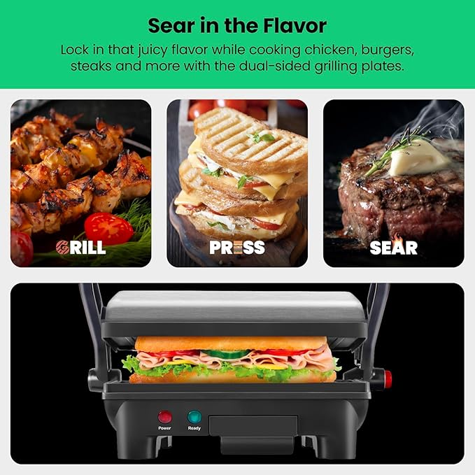 Chefman Electric Panini Press Grill,Compact 2-Slice Sandwich Maker,Non-Stick Coated Plates,Opens 180 Degrees,Dishwasher Safe,Removable Drip Tray,Stainless Steel/Black,(Pack of 4)