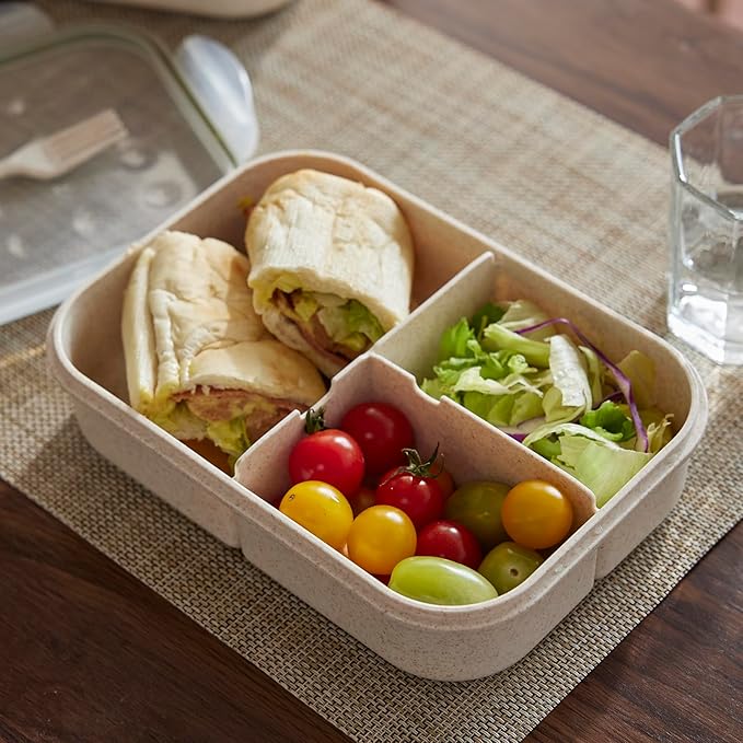 SEVENY Bento Box Natural Wheat Fiber Material,Ideal Leak-Proof Bento Box Adults,Lunch Box for Women,BPA-Free Lunch Box,Reusable Meal Prep Container for Body Builders, White