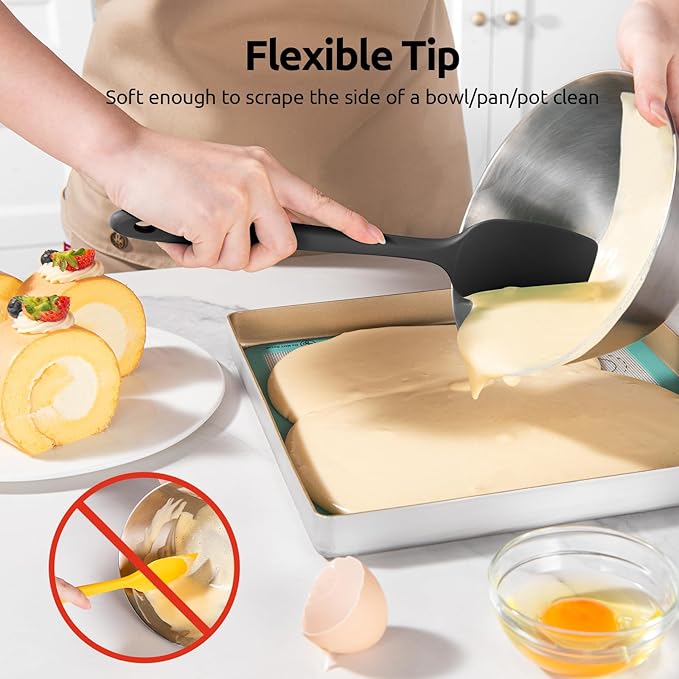 U-Taste Silicone Baking Spatula Set: 480ºF High Heat Resistant, Food Grade Flexible Rubber Kitchen Cooking Mixing Scraper, Food Grade Seamless Utensil for Nonstick Cookware Set of 3 (Black)
