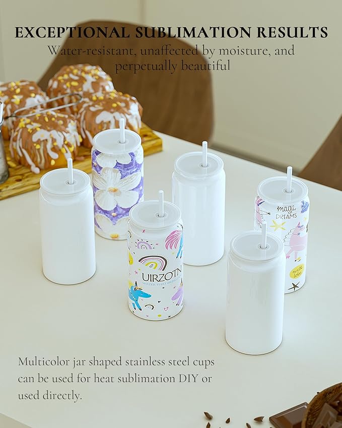 6 Pack Glass Cups with Lids and Straws, 16oz Stainless Steel Sublimation Tumbler, Beer and Iced Coffee Cups, Smoothie Cup for Whiskey, Soda, Tea, Water