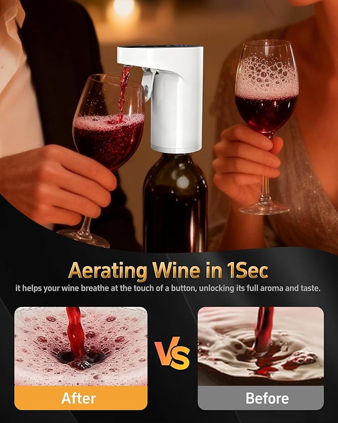 5-in-1 Electric Wine Decanter with Aerator,Digital Alcohol Bottle Dispenser Adjustable Dosing,Smart Whiskey Pourer, Liquor/Spirits Pump Automatic,Nice Gifts for Women Men Mom Dad Husband Boss (White)