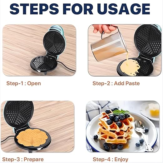 Waffle Maker 7“ Non-Stick Waffler Iron Stuffler Stuffed Wafflera 700W Adjustable Browning Control, Electric Baker Makes Thick, Fluffy Waffles, Kitchen Essential for Breakfast, Azure