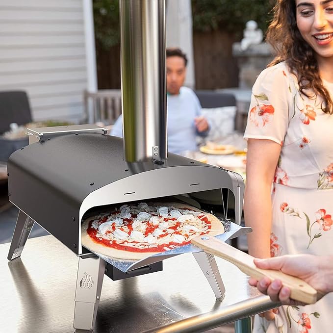 Mimiuo Outdoor Pizza Oven Wood Pellet Fired Pizza Stove with Automatic Rotating Stone, Heavy Duty Pizza Stove for Backyard Camping, Bakes Pizza in 60 Seconds, Includes Pizza Stone, Peel & Cover