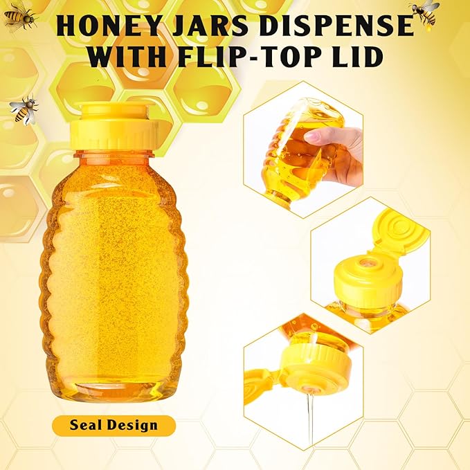 Didaey 72 Pack 16 oz Plastic Honey Bottles Clear Refillable Squeeze Honey Container Empty Honey Jars Honey Dispenser with Flip Top Lid Plastic Squeeze Bottles for Sauces Syrup Storing and Dispensing