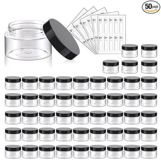 50 Pack 1 OZ Plastic Jars Round Clear Cosmetic Container Jar with Lids, Eternal Moment Plastic Slime Jars for Lotion, Cream, Ointments, Makeup, Eye shadow, Rhinestone, Samples, Pot, Travel Storage