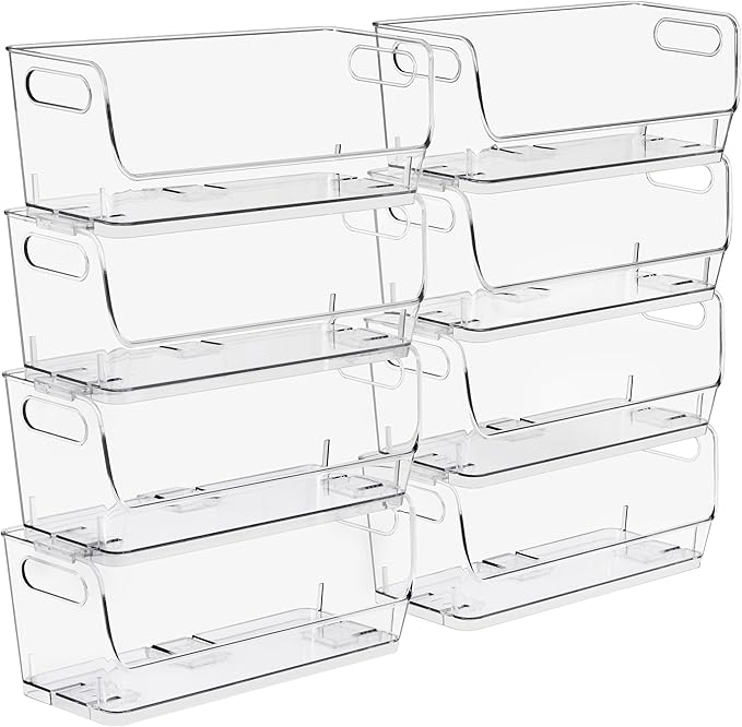 Sorbus Stackable Storage Bins Open Front, Clear Stackable Storage Bins, Pantry Bins for Storage and Organization, Acrylic Stackable Bins for Kitchen, Clear Pantry Organizer Bins (Small Narrow 8 Pack)