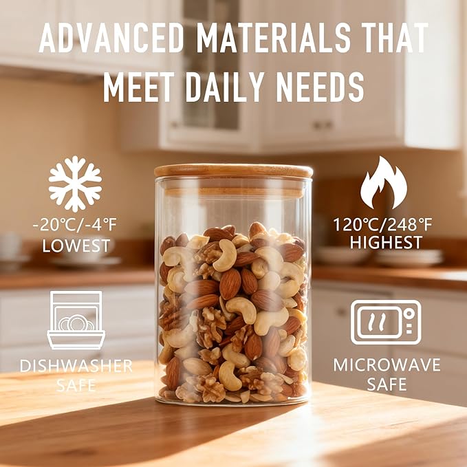 D2scrma 32oz Straight Cylindrical Airtight Storage Containers with Bamboo Lids Set of 6, Round Stackable Canisters, Food Jars, Pantry Organizers for Sugar, Cookies and Coffee beans (with Black Lable)