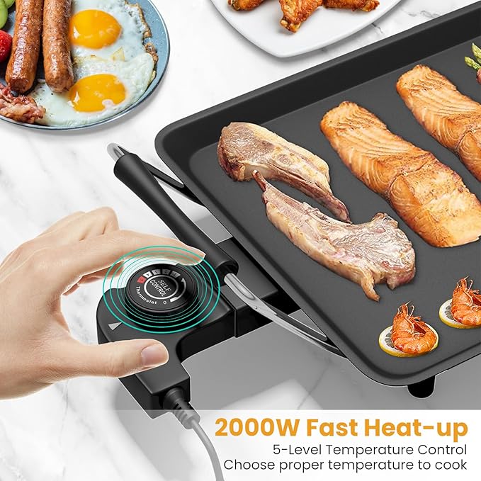 KOTEK 35” Electric Griddle, Nonstick Extra Large Teppanyaki Grill with 5 Adjustable Temperature, Drip Tray, Cool Touch Handles, 2000W Flat Top Pancake Griddle Smokeless for Indoor Outdoor BBQ Party