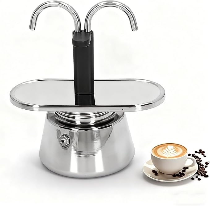 Moka Pot, 2-Cup 100ml Capacity Durable & Food Safe Stovetop Espresso Maker with Dual Pipe & Thickened Nonslip Strainer for Perfect Home-Brewed Coffee