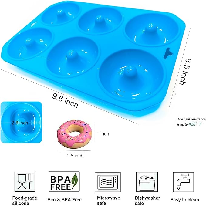 Silicone Donut Pans, Mini Silicone Baking Molds Donut Pans for Baking Tasty Donuts, Bagels, Cakecups and More (2-Blue)