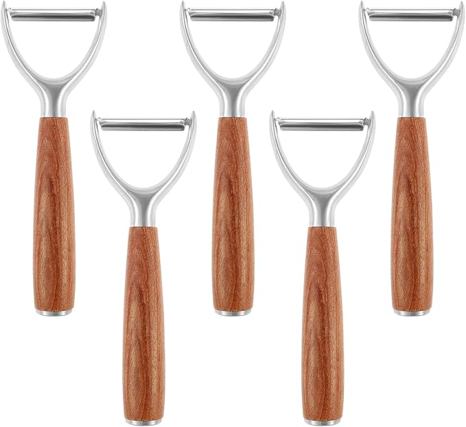 5Pcs Y Style Stainless Steel Vegetable Peeler for Fruit Veggie Heat Resistant Incisive Cucumber Peeler With Solid Wood Handle for Home Kitchen Use