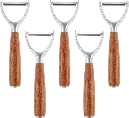 5Pcs Y Style Stainless Steel Vegetable Peeler for Fruit Veggie Heat Resistant Incisive Cucumber Peeler With Solid Wood Handle for Home Kitchen Use