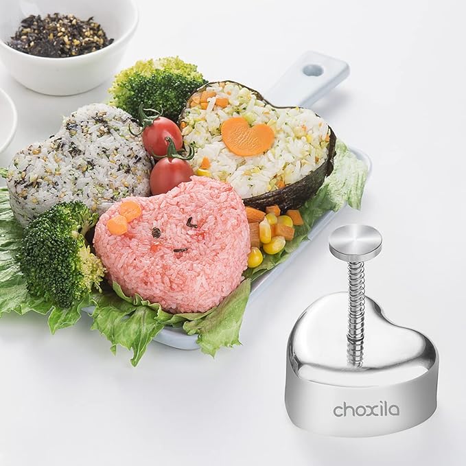 Heart-Shaped Onigiri and Spam Musubi Mold - Stainless Steel Rice Ball Mold - Valentine's Day Gifts for Kids