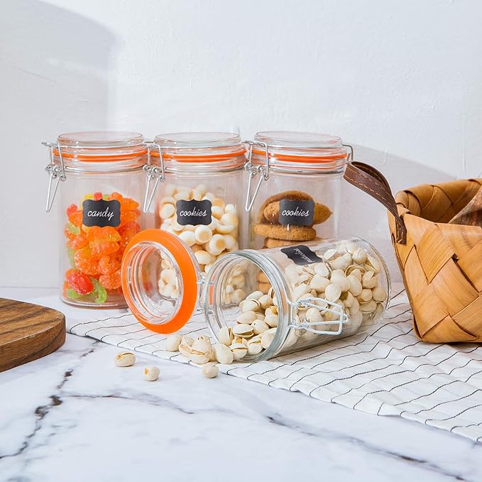 Glass Jars With Airtight Lids, 16 oz Glass Jars With Leak Proof Rubber Gasket,Wide Mouth Mason Jars With Hinged Lids For Kitchen Canisters,Glass Storage Containers 12 Pack