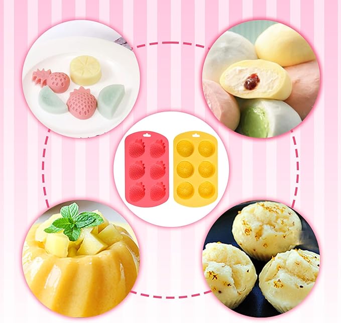 Fruit Theme Silicone Molds for Candy Making, 2 Pack Strawberry & Lemon Gummy Molds Set, Non-Stick 6-Cavity Fruit Snack Molds for Chocolate, Jelly, DIY Kitchen Baking Supplies