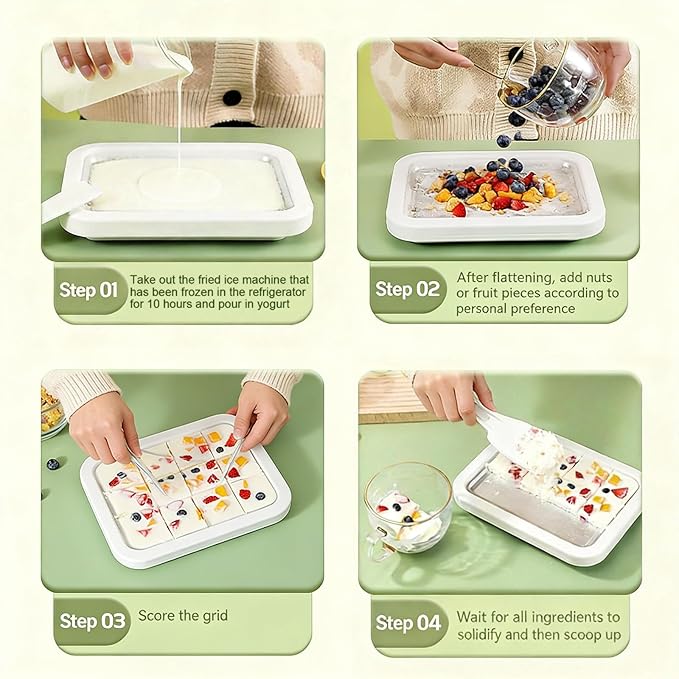 Rolled Ice Cream Maker, New Homemade Ice Cream Roller Maker, Instant Ice Cream Maker, DIY Fun Family Activity Rolled Ice Cream Tray for Yogurt, Sorbetand and Gelatod with 2 Scrapers(Green)