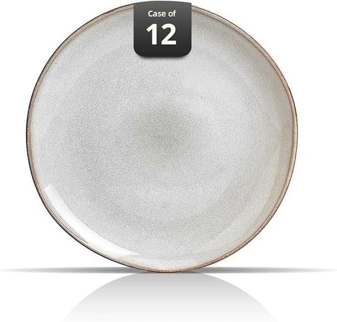 Organic Shape Restaurant Dinner Plates 11.65 ", Commerical Grade Catering Stoneware Plates in Ir-regular Organic Shape, Chip & Scratch Resistant, Glossy Reactive Glaze Grey, Case of 12