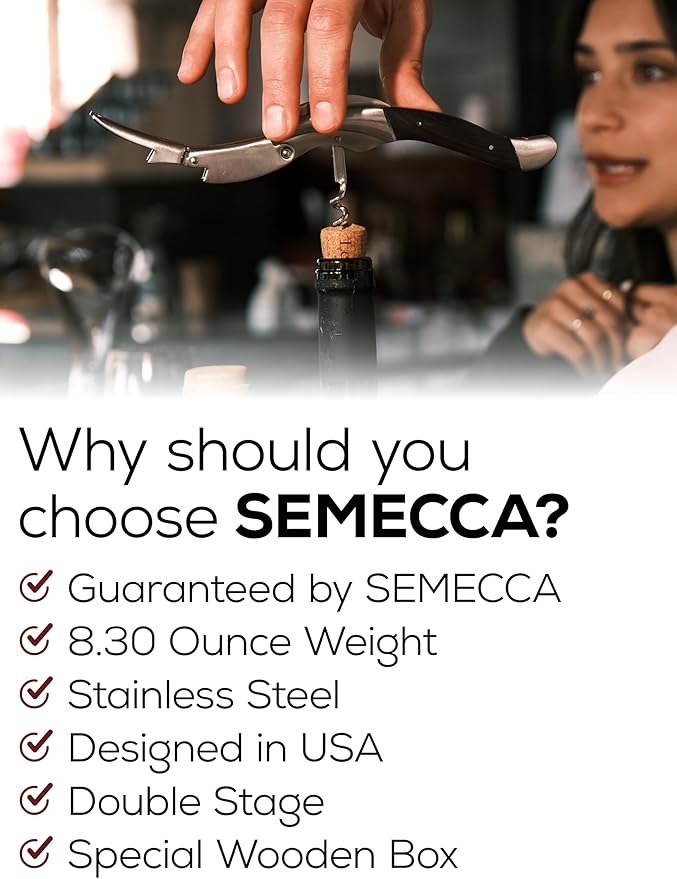 Semecca® Wine Opener – Professional Waiter’s Corkscrew, Double Hinged Wine Key, Wine Bottle Opener with Wooden Gift Box, Gift for Wine Lovers