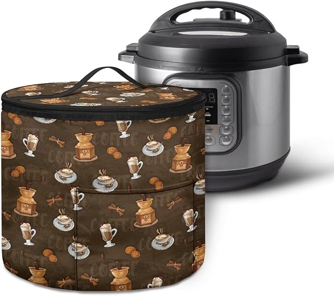 Coffee Print Electric Pressure Cooker Storage Bag Insulated Cloth Cover Electric Pressure Cooker Bag Insulation Bag with Front Pocket