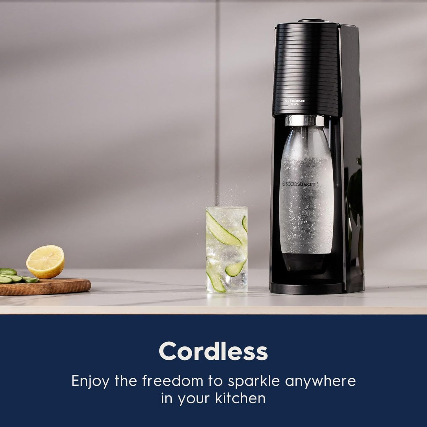 SodaStream Terra Sparkling Water Maker (Misty Blue) with CO2, DWS Bottle and Bubly Drop