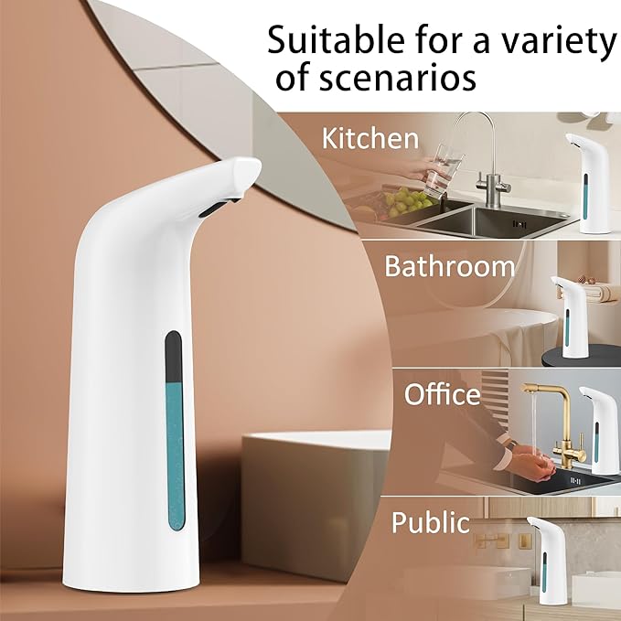 Automatic Soap Dispenser Touchless,400ML Hand & Dish Countertop Electric Liquid Rechargeable Dispenser with Sensor,Modern 4 Gear Adjustable Waterproof Kitchen Auto Soap Pump（White）