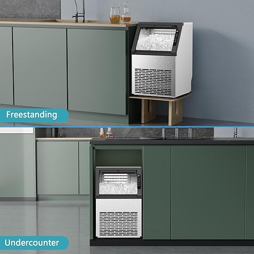 COWSAR Commercial Ice Maker Machine, Self-Cleaning Ice Machine for Home, Bar, Restaurant, Office and Outdoor，80Lbs/24H Freestanding Undercounter Ice Maker with 24Lbs Storage Capacity