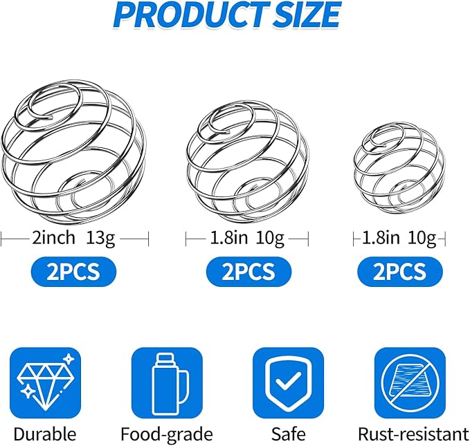 6 PCS Shaker Ball,Large Size 304 Stainless Wire Whisk ball for Mixing Powders,Protein Shakes,Drinks,Shaker Cup Mixer (2 '',1.8'',1.2'')