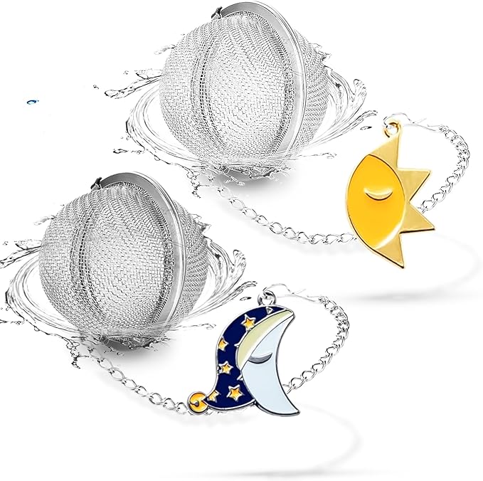 2pcs Loose Leaf Tea Steeper with Freddy's Sun and Moon Couple Costume Pendant - NSTaygate Tea Infuser Tea Strainer 304 Stainless Steel Tea Ball