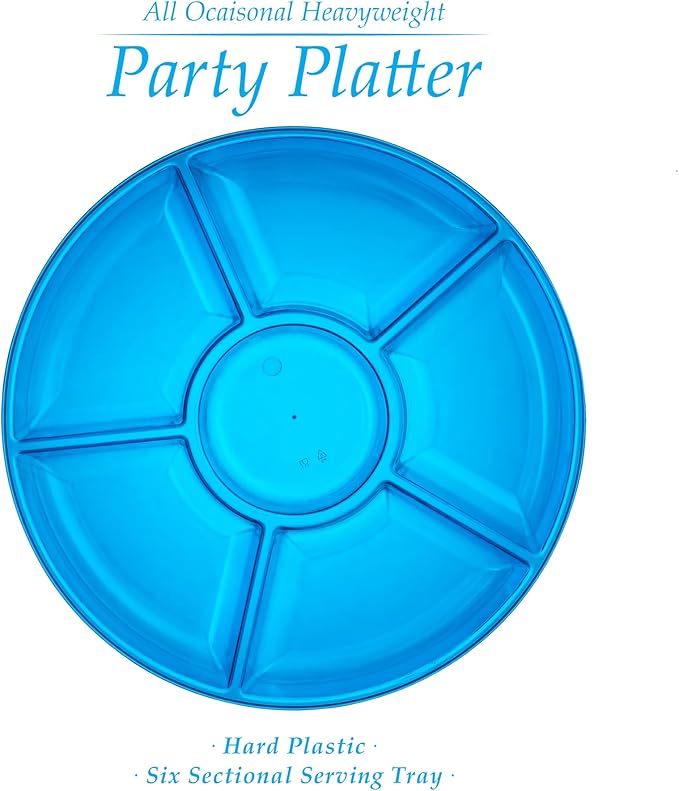 Plasticpro 6 Sectional Round Plastic Serving Tray/Platter (2, Blue)