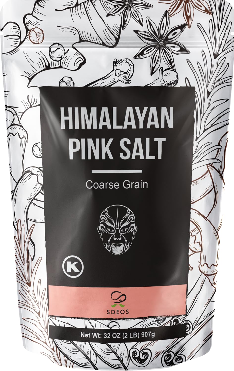Soeos Himalayan Pink Salt, Coarse Grain, 2 Pound (32 Oz), Pink Himalayan Sea Salt, Himalayan Salt Coarse Salt, Pink Salt for Grinder Refill, Kosher & Natural Certified, Healthy