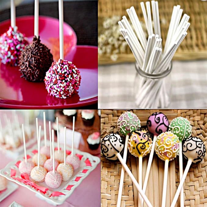 900-PCS Cake Pop Sticks and Wrappers Kit, Including 300pcs 6-inch Paper Lollipop Sticks, 300pcs Parcel Bags, 300pcs Gold Twist Ties for Lollipop, Hard Candy, Chocolate, Marshmallows, and Fruit Skewers