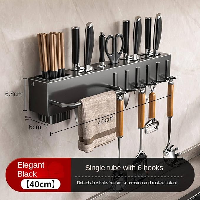 New Multi-Functional Kitchen Rack Home Wall-Mounted Knives Chopstick and Spoon Storage Rack Punch-Free cookware draining Rack