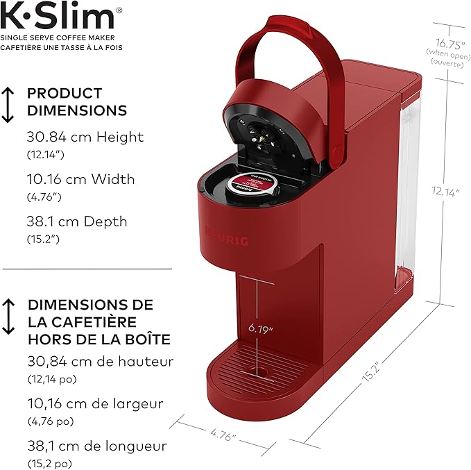 Keurig K-Slim Single Serve K-Cup Pod Coffee Maker, Featuring Simple Push Button Controls And MultiStream Technology, Scarlet Red