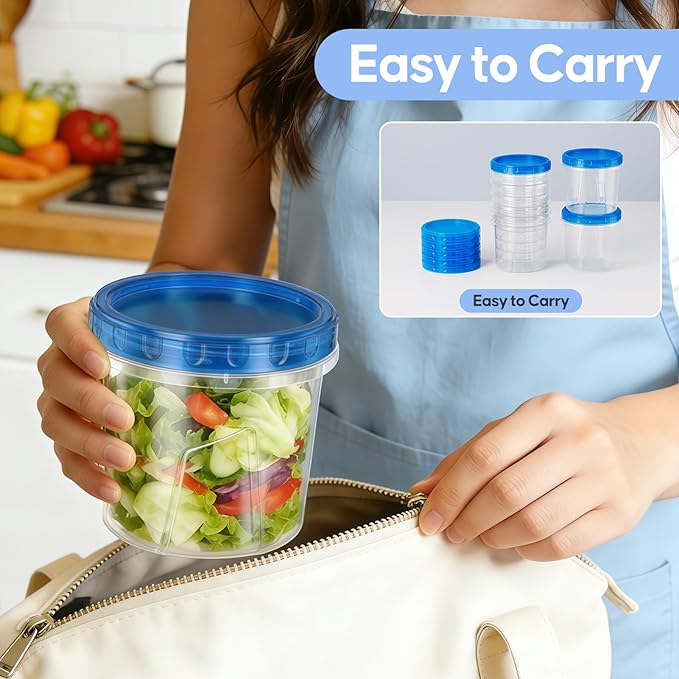 6 Pack-24 OZ Freezer Storage Containers Set, Small Plastic Containers with Twist Top Lids, Reusable Soup Containers for Meal Prep, Lunch, Leftovers