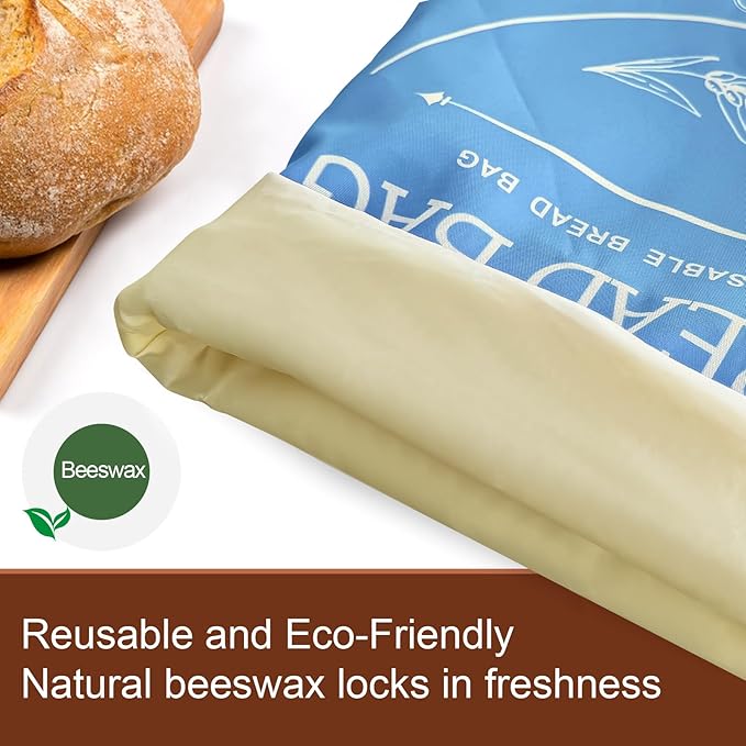 2 Pack Beeswax Bread Bags for Homemade, Reusable Bread Bag for Sourdough, XL-Reusable Waxed Linen Food Storage Bag to Keep Sourdough Fresh, Freezer-Safe, Eco-Friendly (Blue&Grey)