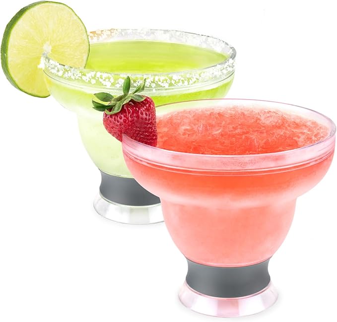 HOST FREEZE Margarita Cocktail Glasses, Frozen Cup Double Wall Insulated Daiquiri Plastic Tumblers Set Fun Tequila Drinking Cups Grey Set of 2