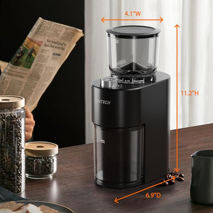 SOWTECH Conical Burr Coffee Grinder, Adjustable Electric Mill, 38 Precise Grind Settings, Precision Timer, for Espresso, Drip and French Press, Home &Office, Beige