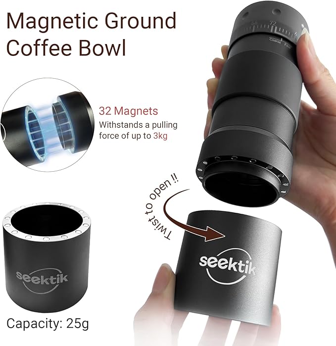 Manual Coffee Grinder with Numerical External Adjustable Setting Stainless Steel Conical Burr Hand Crank Coffee Mill for Cold Brew Espresso French Press Pour Over Drip with Foldable Handle- Black