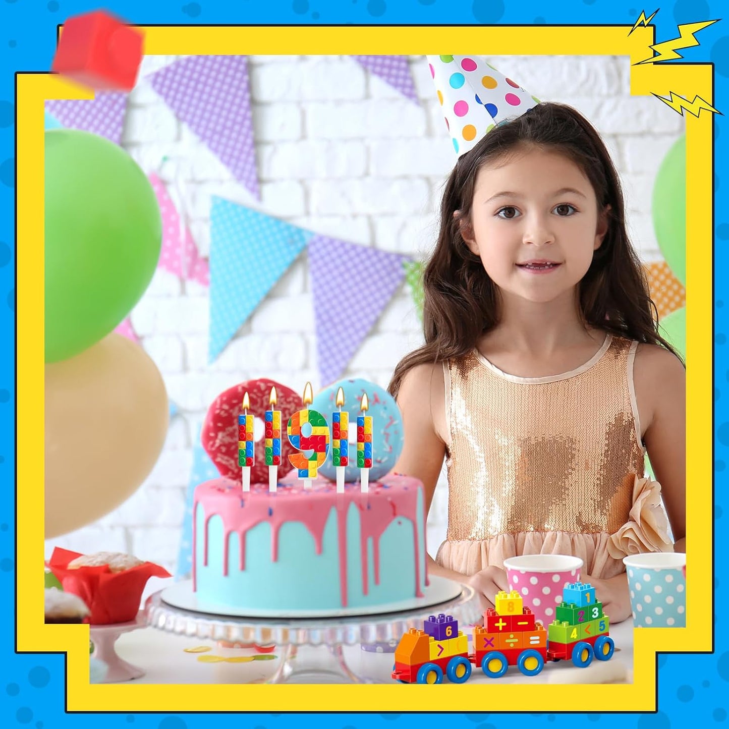 7 Pcs Building Block Themed Birthday Candles Set Building Blocks Number 8 Candle Cake Topper for Building Block Party Decoration Supplies (Number 8)
