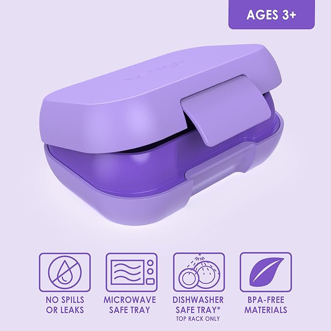 Bentgo Kids Snack - 2 Compartment Leak-Proof Bento Box Container for Snacks and Small Meals, Easy-Open Latch, Dishwasher Safe, BPA-Free for School, Daycare, & Sports - Ideal for Ages 3+ (Purple)