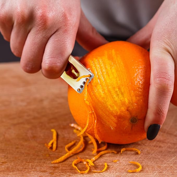 2Pcs Silver Stainless Steel Channel Knife Lemon Peeler,Professional 2 in 1 Cocktail Garnish Tool Set,Ultra Sharp Zester for Citrus Fruits Orange Lemon Rind Peeling Bar Kitchen Accessories
