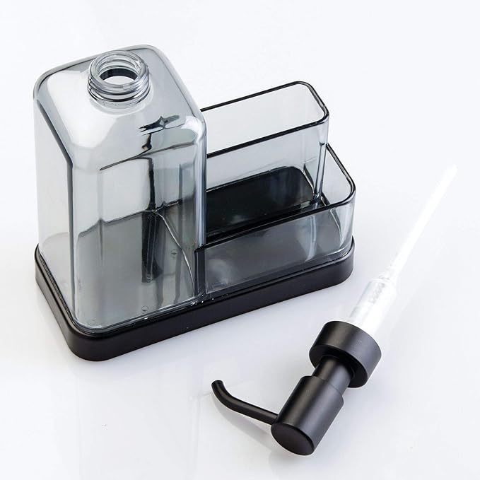 mDesign Soap Dispenser Pump with Sponge and Scrubber Organizer for Kitchen Countertops - Graphite/Matte Black