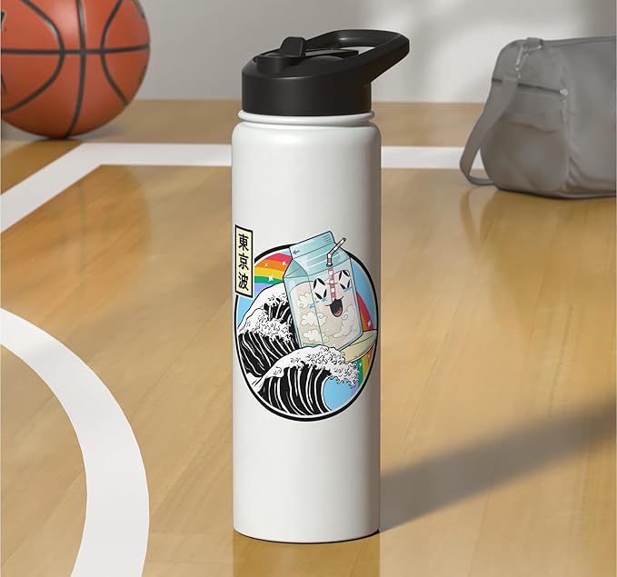 Milk Carton Surfing Great Wave Kawaii Rainbow Anime Stainless Steel Insulated Water Bottle