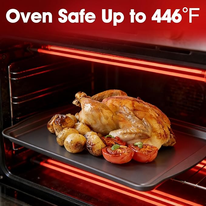 ShineMe Baking Sheet Pan with Cooling Rack 3 Pack, Nonstick Sheet Pan with Wire Rack and Silicone Pastry Brush, Carbon Steel Baking Pans for Cookie, Bacon and Vegetables 17x12x0.5in