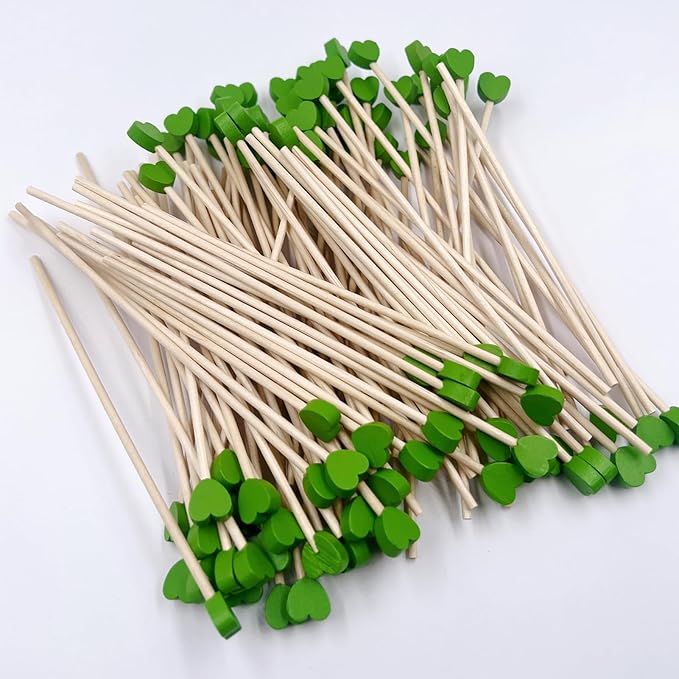100 Pcs 6" Green Heart St. Patrick's Day Wooden Swizzle Sticks, Cocktail & Coffee Drink Stirrers, Cake Pop & Lollipop Sticks for Irish Festival Party Wedding