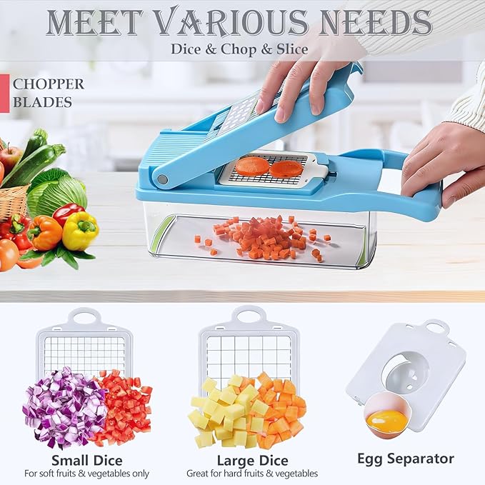 Pro-Series 16-in-1 Vegetable Chopper, Dewpeton Mandoline Slicer, Veggie Chopper, Food Chopper with Container, Vegetable Cutter Chopper & Spiralizer for Onion Salad (Home Essential Gadget & Kitchen)