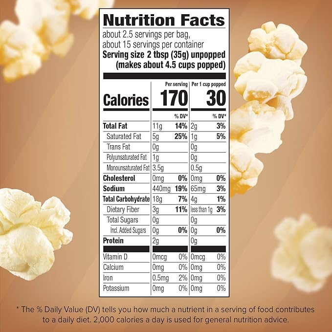 Orville Redenbacher’s Microwave Popcorn, Naturals Simply Salted Popcorn, 3g Fiber Per Serving, 3.3 oz., 6-Count (Pack of 2)