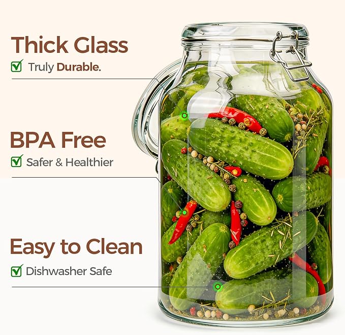 ComSaf 1.1 Gallon Glass Jars with Airtight Lids (138oz, Set of 2), Extra-Wide Mouth Canisters for Bulk Flour & Sugar Storage, Ideal for Fermenting Sourdough, Kombucha & Pickles
