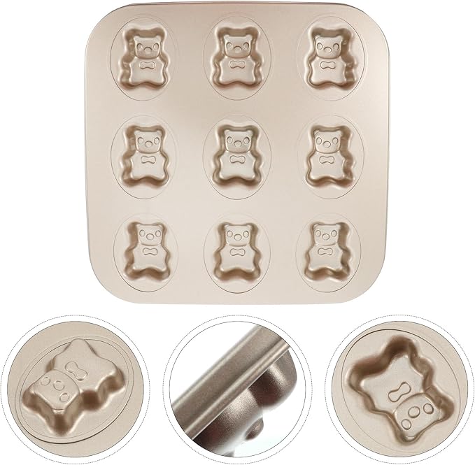 Hemoton Bear Madeleine Cookie Mold Nonstick Carbon Steel Mini Baking Pan for Oven Pastry Mold Cute Bear Shape for Cookies Cakes and Chocolates