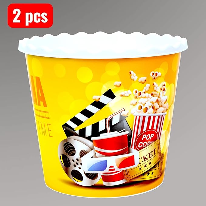 Modern Style Reusable Plastic Popcorn Box/Popcorn Containers/Popcorn Bowls Set for Movie Theater Night - (BPA Free - 8 Pack - 75 oz) (Popcorn Mix Y)